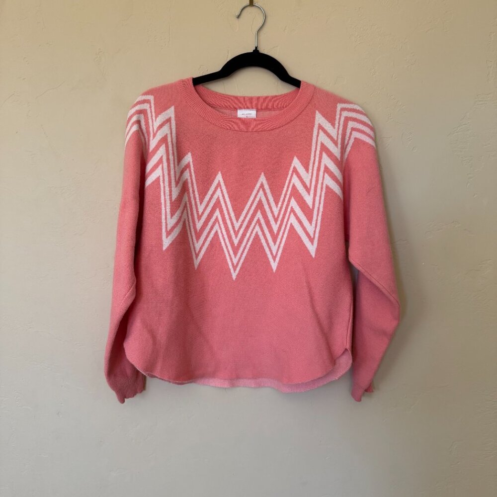 Luna Pink Chevron Knit Sweater Zig Zag Graphic Pullover Cozy Small - Picture 2 of 6